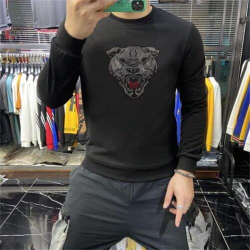 Autumn And Winter Quality Dog Head Rhinestone Hoodie Casual Warm And Comfortable Slim Fit Versatile Sweatshirt