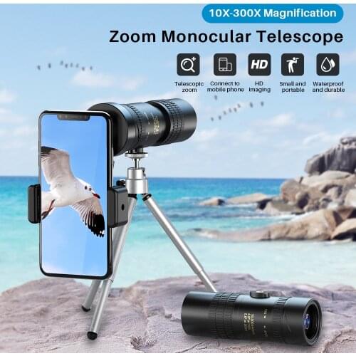 APEXEL 4K 10-300X Zoom Monocular Telescope Professional Powerful Portable Monocular Tripod+Clip Phone Lens For Tourist Camping