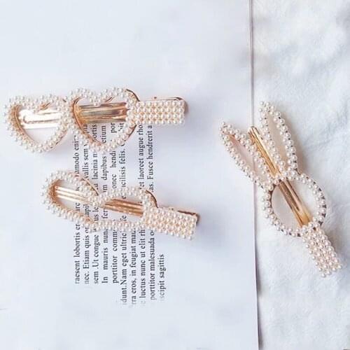 Q Bunny Ears Heart Bow Shape little Pearl Metal Hair Clips Hollow Hairpin Bangs Clip Girls Headdress Headwear Hair Accessories