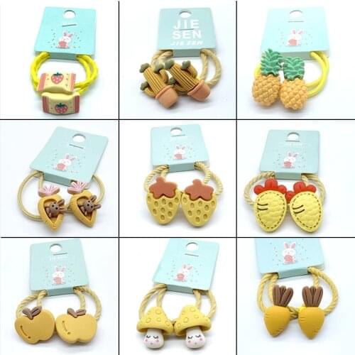 2PCS/Set Fruit Yellow Elastic Hair Bands Children Ponytail Holder Scrunchie Headband Kids Girl Cartoon Hair Accessories Headwear