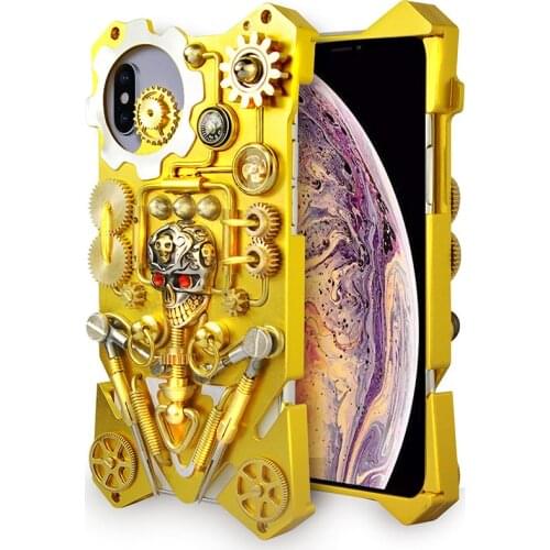 Luxury Armor Metal Aluminum pure copper Cover For iphone X XS Max XR 6 6S 7 8 Plus SE 2020 case mechanical gear Skull shell