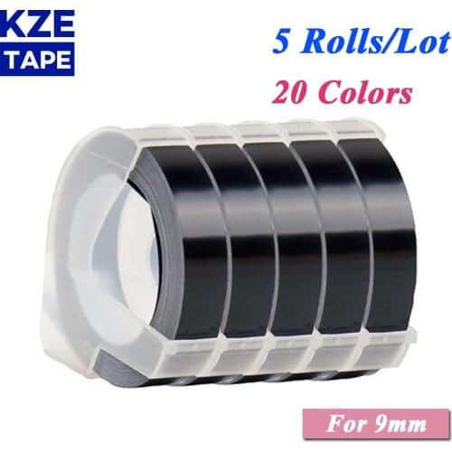 5 Rolls/lot 20 colors 9mm 3D Embossing Label Tape Compatible Dymo 1610 12965 Manual Label printer for Motex E101 Label Maker