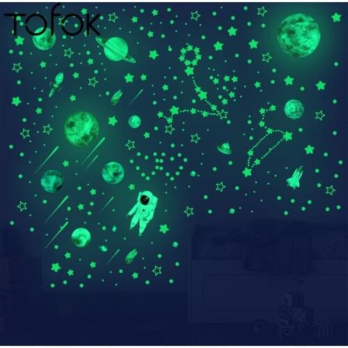 Tofok 849pcs/set Luminous Outer Space Astronaut Star Dot Wall Stickers Fluorescent Sticker Self-adhesive Kids Room Decorations