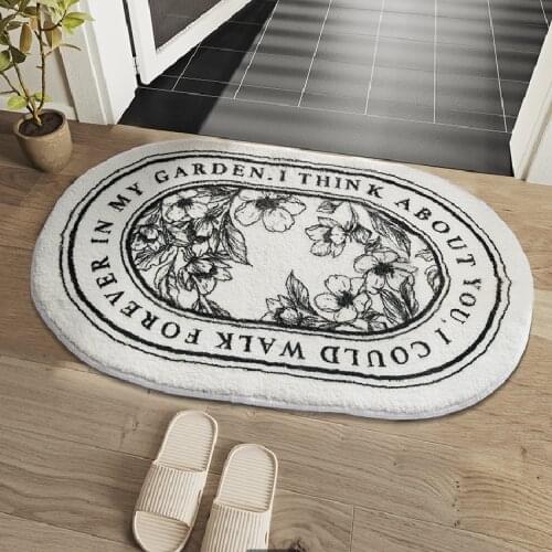 Bathroom Absorbent Fluffy Mat Flower Plant Comfortable Foot Pad Front Porch Decoration Oval Indoor Floor Non-slip Rug Rural