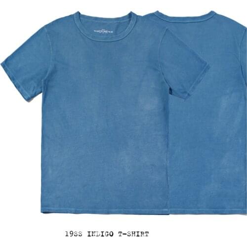 High Quality Cotton Indigo T-shirt Handmade Plant Dyeing Mens T-shirt Short Sleeve Round Neck Japanese Retro Style Tops