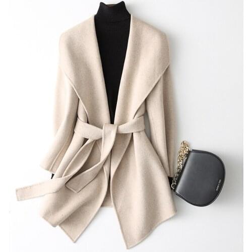 YOLANFAIRY Double Sided Cashmere Jackets Autumn Winter Wool Coat Women Top Quality Warm Overcoat abrigo ydm005 MF639