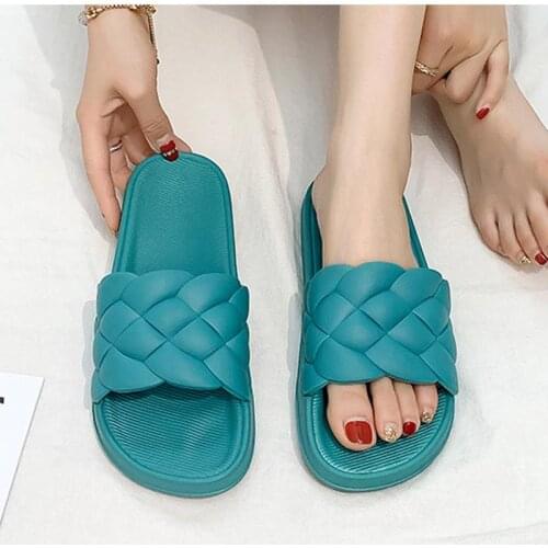 Bathroom Womens Slippers Flat Female Non-Slip Open Toe House Shoes Ladies Slip On Home Indoor Slides 2021 Summer Flats Footwear