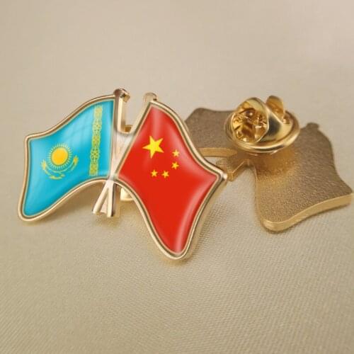 Kazakhstan and China Crossed/Double/Friendship Flags Lapel Pins/Brooch/Badges
