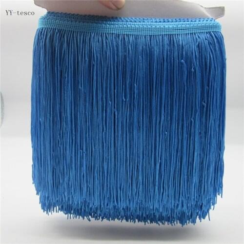 1 Yard 20CM Long Lace Fringe Trim Polyester Tassel Lake Blue Fringe Trimming For Diy Latin Dress Clothes Accessories Lace Ribbon
