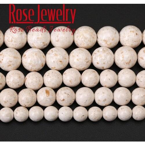 Natural White Fossils Stone Beads Round Loose Spacer Beads for Jewelry Making 6 8 10 12 Mm 15" Inches Diy Earring Bracelet