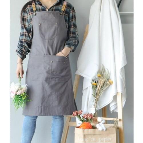 Unisex Work Apron Cotton Twill Canvas Grey & Green Apron Bib Home Cooking Kitchen Aprons with Tool Pockets Adjustable Straps