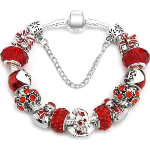 KEORMA 2018 Winter Series Hat Snowman&Gift Box Shape Alloy Charms Red Crystal Beads for Women Custom Delicate Bracelet Jewelry