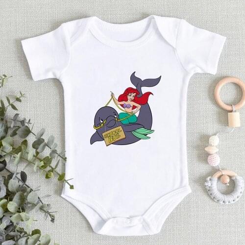 Casual Cartoon The Little Mermaid Ariel SCHOOL BUS Print Toddler Romper Summer Newborn Jumpsuit Harajuku Infant Bodysuits