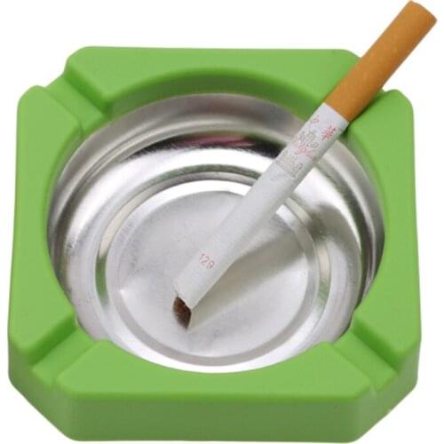 Creative Candy Color Plastic Stainless Steel Square Edging Ashtray Home Office Advertising Cigarette Tool