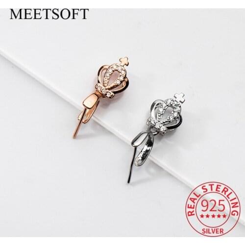 MEETSOFT 925 Sterling Silver Semi finished Crown Clip pendant head buckle Charms of DIY Handmade Jewelry drop shipping Accessory