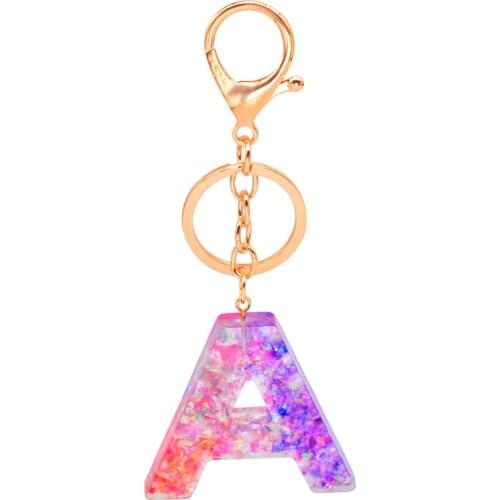 Trendy Lucid Acrylic Letter Pendant Keychain Sequin Resin Initial Alphabet Letter Key Chain Car Keychain