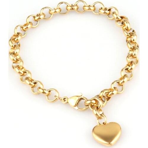 Punk Thick Chain Bracelets For Women Stainless Steel Bracelet Heart Bracelet For Women Heart Pendant Charm Bracelet Jewelry Gift