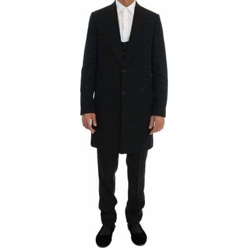 Black Long Jacket Mans Suits For Wedding Tailcoat Groom Tuxedo Shawl Lapel Man Outfit Blazer Costume 3 Pieces(Jacket+Pants+Vest)