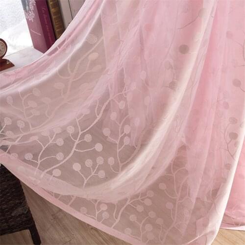 Pink Lace Sheer Curtains for Living Room Jacquard Curtains Tulle for Girls Bedroom Flower Transparent Curtain Drapery Custom