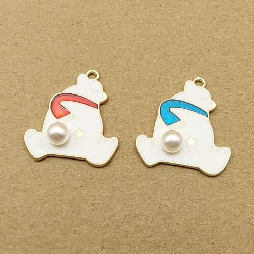 10pcs 24x27mm cartoon bear enamel charm for jewelry making cute earring pendant bracelet necklace charms diy design charms