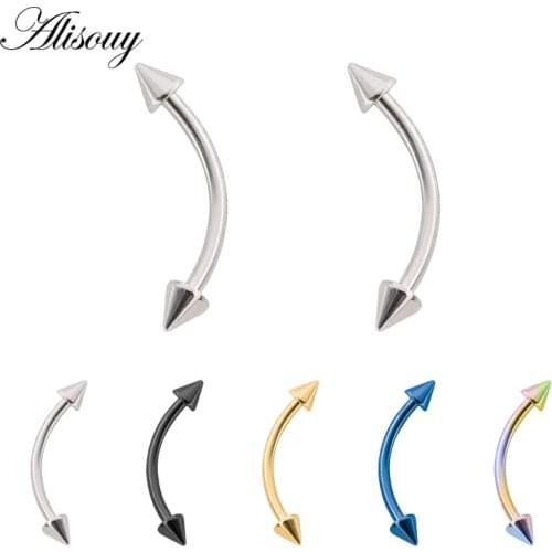 Alisouy 16g Colorful Spike Curved Eyebrow Barbell Piercing Stainless Steel Banana Eyebrow Ear Cartilage Tragus Piercing Jewelry