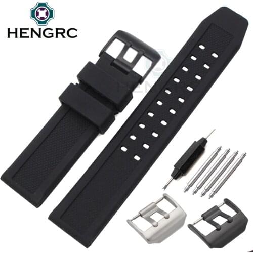 23mm Silicone Watch Band Strap Men Sport Waterproof Black Watchbands For Luminox Accessories Stainless Steel Black Silver Buckle