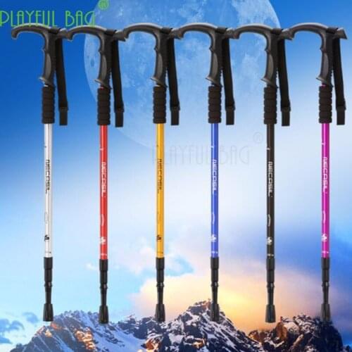Outdoor activity lovers Climbing Stick T-handle three-section retractable aluminium alloy climbing crutches shock absorptionZK25