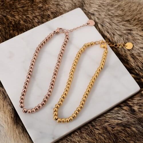 YUN RUO Fashion Gold Beads Bracelet Woman Chain Rose Silver Color Fashion Stainless Steel Jewelry Gift Never Fade Free Shipping