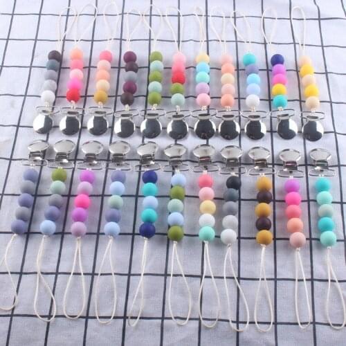 Candy Color Pacifier Clip Baby Silicone Teething Beads Paci Holder Soothie Clips Teether Toy Chewbeads Baby Birthday Shower Gift