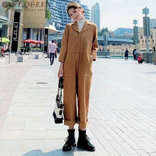 Jumpsuits For Women 2019 Bodysuit With Long Sleeves Overalls Pocket Loose Wide Leg Jumpsuit High Waist Women Dungarees AA4907