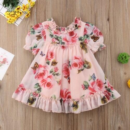 0-5Y Kids Girls Flower Dress Baby Clothes 2021 Summer Short Puff Sleeve Ruffles Tutu Dress Casual Party Pageant Princess Dresses