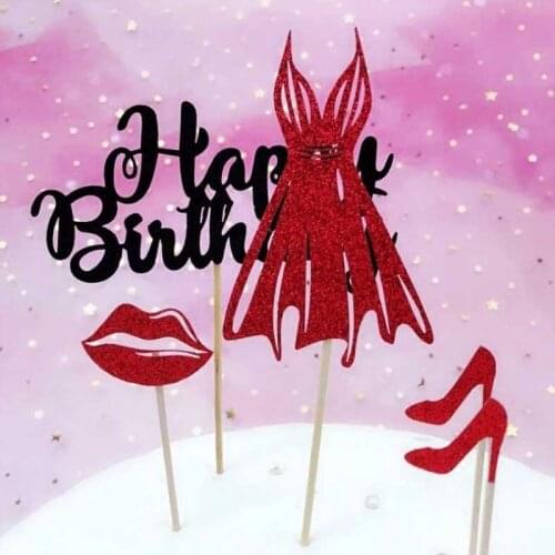 1 Sets Goddess Cake Toppers Glitter Dress Shape High Heel Decorative Birthday Cupcake Picks Cake Sticks Cupcake Toppers Party