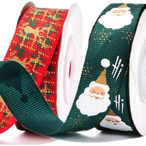 10Yards 20mm Polyester Ribbon Bronzing Ribbon Printed Christmas Ribbon For Christmas Decoration DIY Sewing Fabric