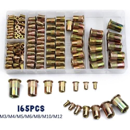 165PCS M3 M4 M5 M6 M8 M10 M12 Stainless Steel Flat Head Rivet Nuts Set Insert Reveting Rivet Nuts Set