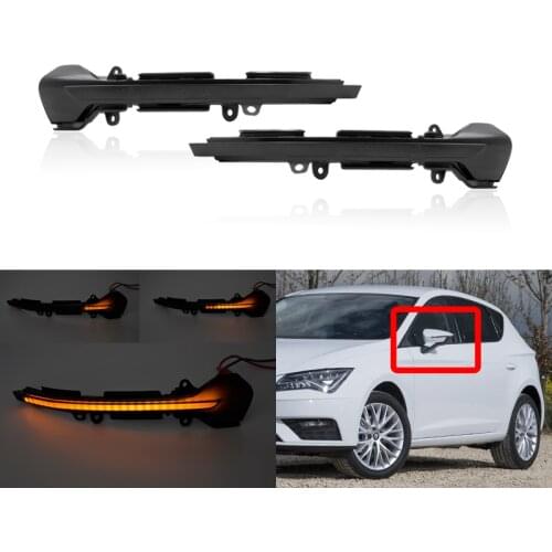 2x Fits For Seat Leon III 5F 2013- Ibiza KJ 2018- Arona 2017- Smoked Sequential Amber Led Dynamic Side Mirror Blinker Lights