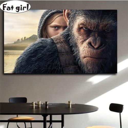 5D DIY Diamond painting War pattern girl and gorilla Crystal Diamond Cross Stitch Embroidery Mosaic Rhinestone Home decor