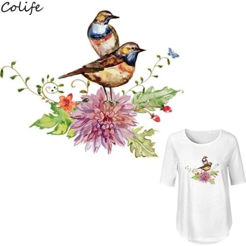 Birds Patches Flower Diy Accessory Clothes Decoration Washable Print On T-Shirt New Design Iron On Patches 22x18Cm