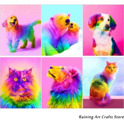 Full Round Square Drill Diamond 5D Diamond Painting Colorful Animal Cat Dog Lion Embroidery Cross Stitch Kits Home Decoration