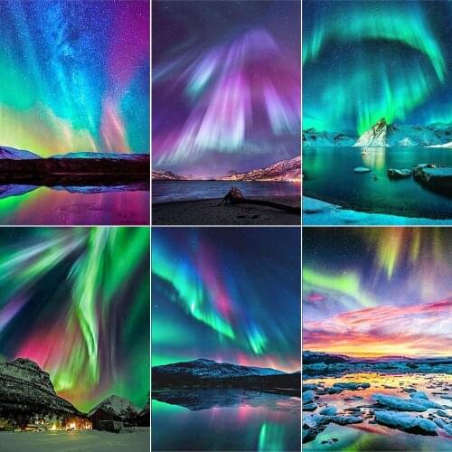 XUEQIXIAOZU Full Round Northern Lights Landscape Diamond Embroidery 5D DIY Diamond Painting Mosaic Home Decoration 2020 Gifts
