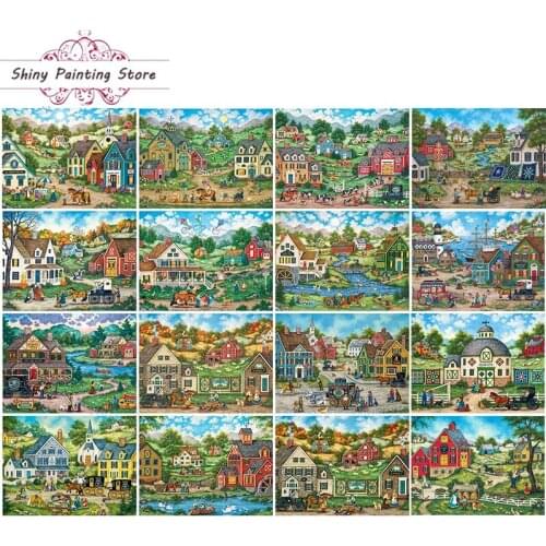 5D DIY Diamond Painting Town Landscape Picture Full Square Drill Diamond Embroidery Cross Stitch Handicraft Home Decoration Gift