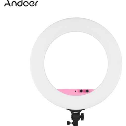 Andoer 18" Studio Photography Lighting LED Video Ring Light Fill-in Lamp 80W 3200K-5800K Bi-color Video Light w/Phone Holder