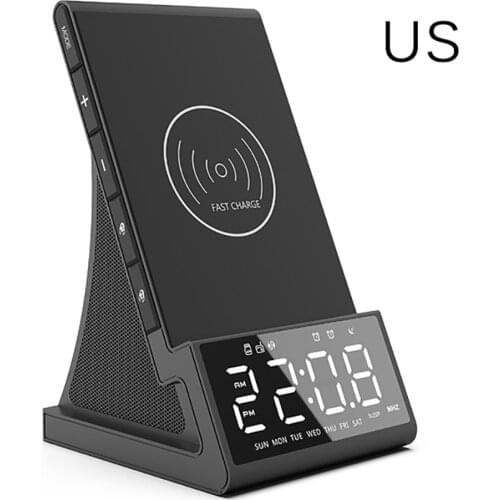 Wireless Charging Speaker Alarm Clock Led Alarm Clock With Wireless Charging Dock Stand Fm Radio USB Fast Charger