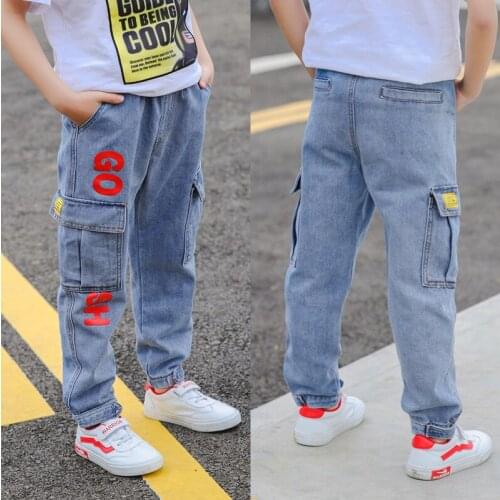Boy Cargo Pants 2020 new spring and autumn childrens foreign jeans in the big children Korean version of the pants tide