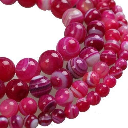 Natural Stone Beads AAA Rose Red Stripe Agates Round Loose Beads 6 8 10 12mm Beads For Bracelets Necklace Diy Jewelry Making