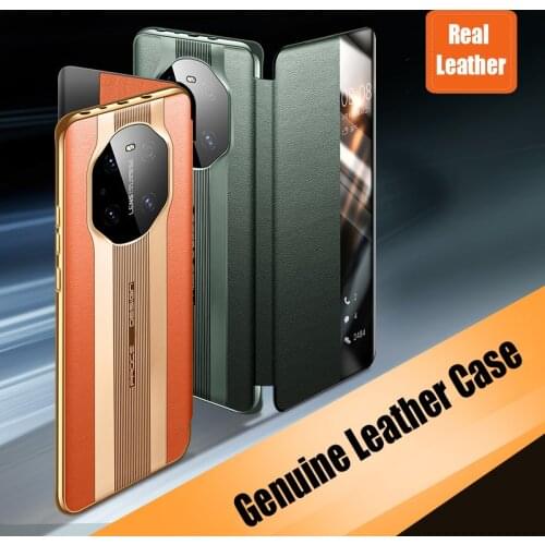 Genuine Leather Flip Cover for HUAWEI Mate 40 RS Pro Plus 30 Luxury Fashion Sports Car Case Smart Window View Sleep Shockproof