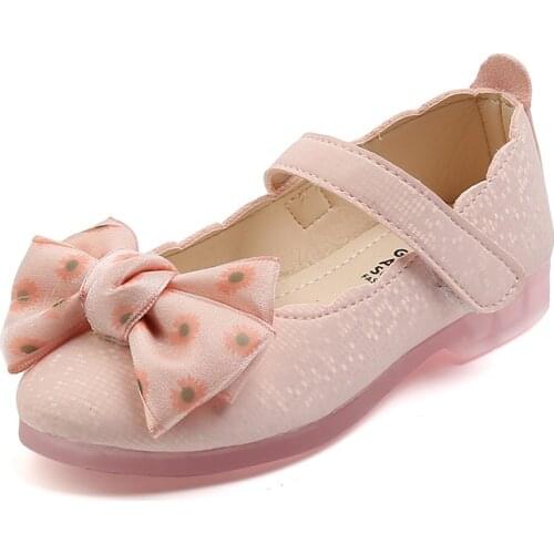 2021 Spring Autumn Girls Shoes Kids Flats Princess Sweet Childrens Casual Shoes Bow-knot Glitter Leather Shoes For Little Girl