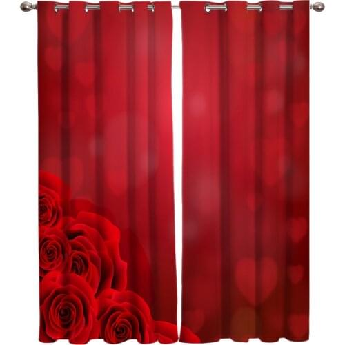 ValentineS Day Rose Red Heart Window Curtains Living Room Decor Curtains for Bedroom Luxury Home Decor Flat Window