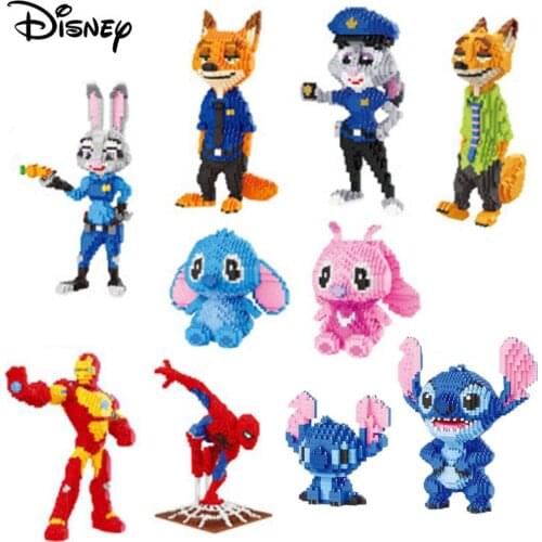Disney Zootopia Stitch Story Blocks The Avengers Blocks Building Cartoon Anime Judy Rabbit Iron Man Micro Assembled Bricks Toys