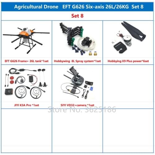 2021 NEW EFT G626 Six-Axis 26L 25KG Agricultural Spray Drone 5L 8L Pump VD32 T12 H12 K++ K3A With Hobbywing X9 Power System Kit