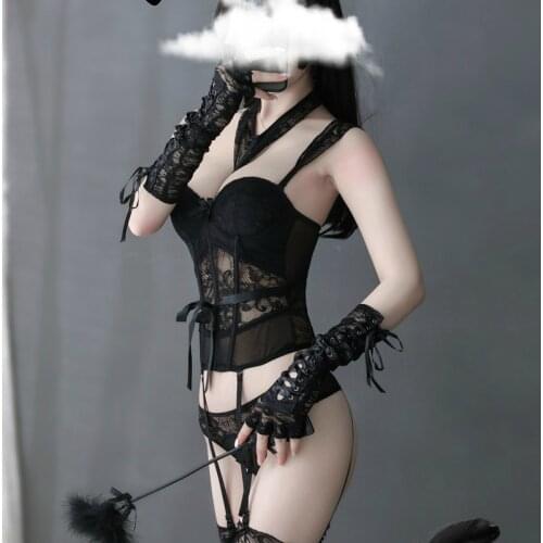 Erotic Cosplay Honeymoon Sexy Lingerie Femme Lace Stripper Outfit Black Red Plus Size Women Anime Underwear Exotic Dancewear Hot